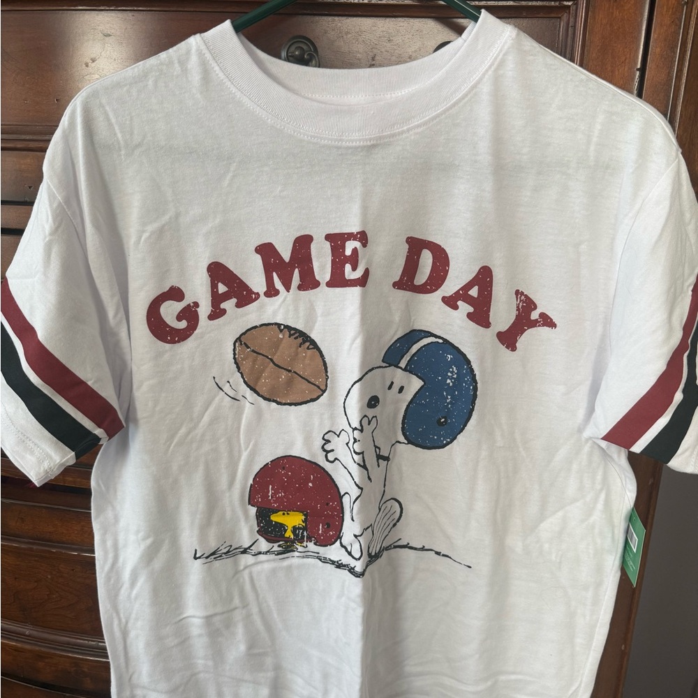 Peanuts Game Day White Tee with Red and Blue Accents